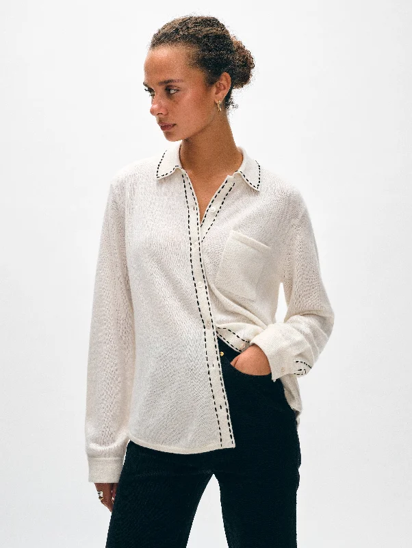 Sophist Cashmere Embroidered Trim Button Down Shirt