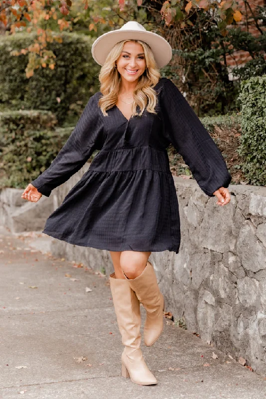 Your Purpose Black V-Neck Long Sleeve Tiered Mini Dress FINAL SALE