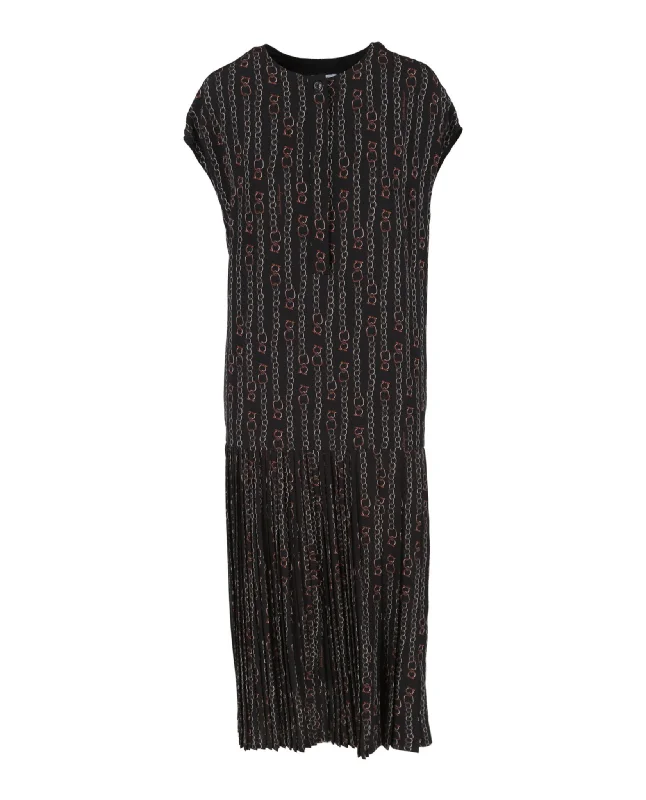 Chain Print Pleated Midi Dress