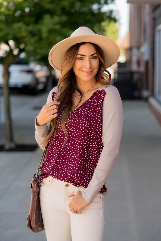 Dotted Front Long Sleeve Blouse