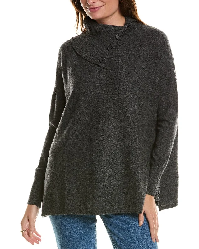 Forte Cashmere Button Neck Oversized Cashmere Pullover