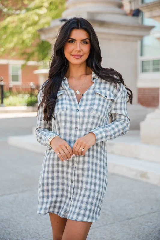 In My Grasp Plaid Button Down Collard Dress