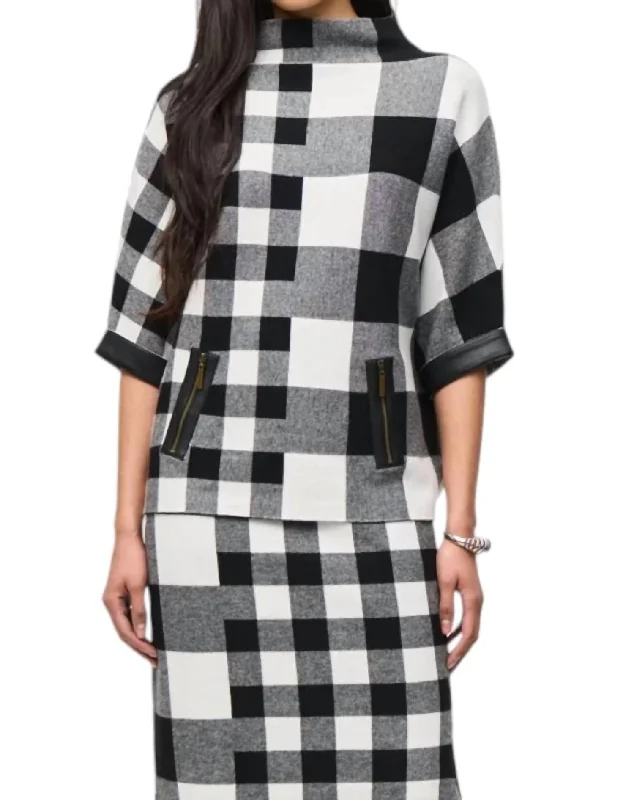 Plaid Jacquard Knit Sweater In Black/vanilla