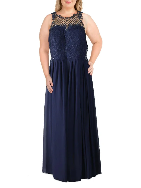 Plus Womens Embellished Crochet Evening Dress