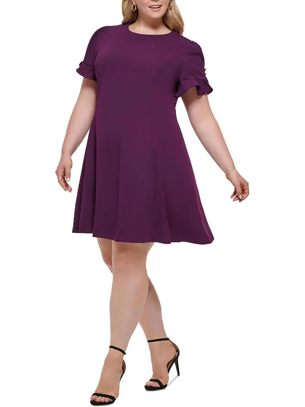 Plus Womens Embellished Short Sleeve Fit & Flare Dress