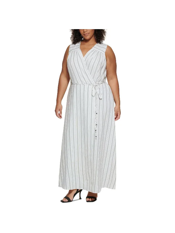 Plus Womens Striped Sleeveless Maxi Dress