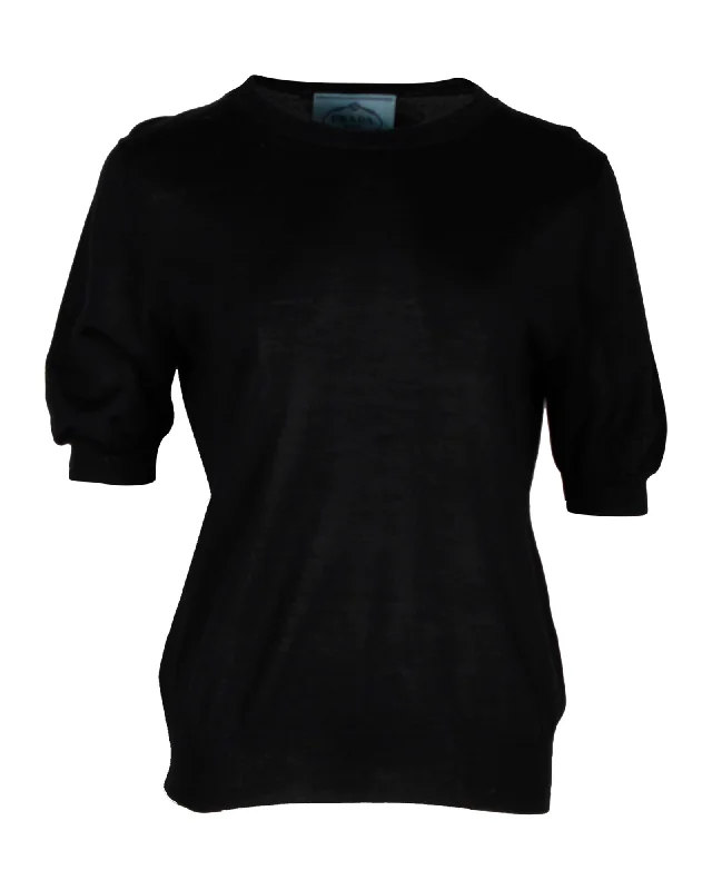 Prada Knit Short Sleeve Top in Black Cotton