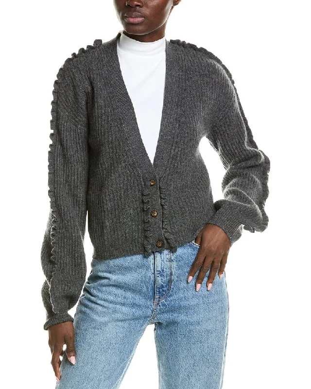 QUINN Ruffle Trim Cashmere Cardigan