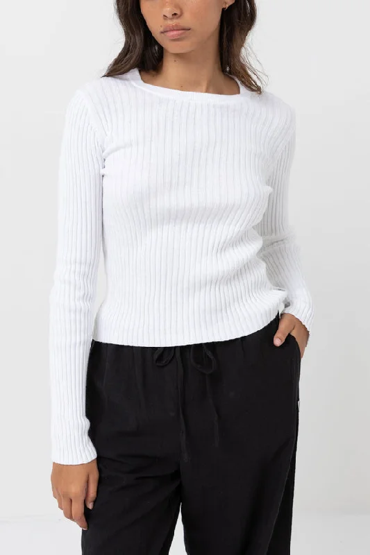 RHYTHM CLASSIC KNIT LONG SLEEVE TOP - WHITE