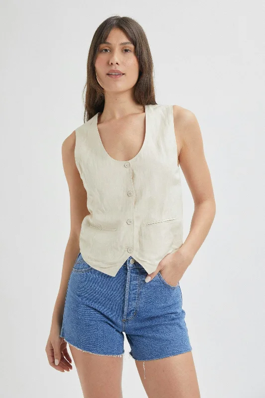 ROLLAS SOHO LINEN VEST - BISCUIT