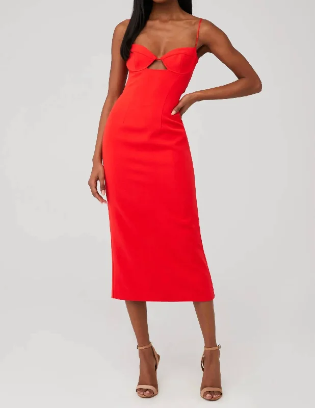 Vienna Midi Dress In Flame Orange