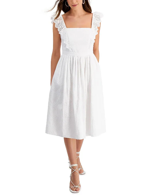 Womens Eyelet Midi Fit & Flare Dress