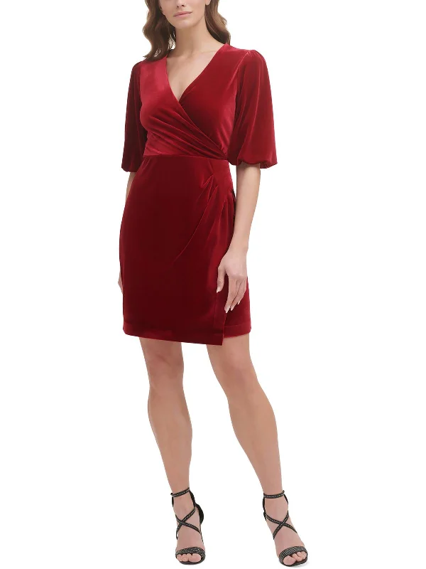 Womens Faux Wrap Side Ruche Wear to Work Dress