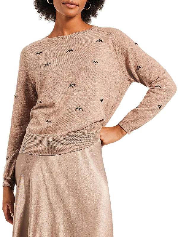 Womens Knit Jeweled Pullover Sweater