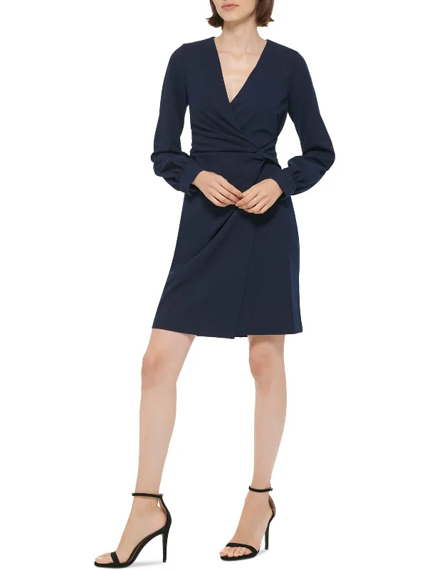 Womens Surplice Above Knee Wrap Dress