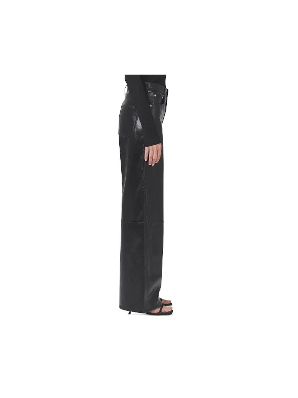 Annna Womens Lamb Leather Patent Straight Leg Pants