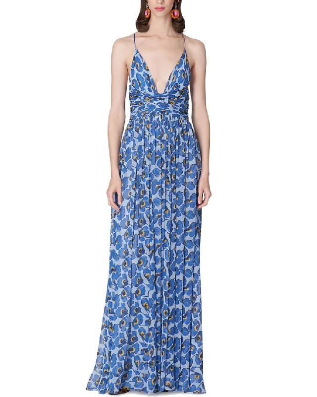 Carolina Herrera Spaghetti Strap Deep V Silk Gown