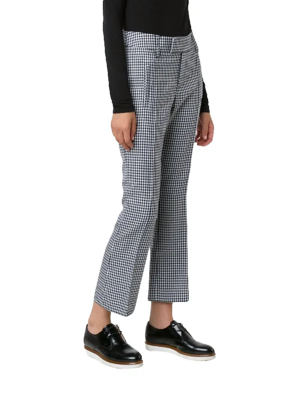 Check Wool Blend Crop Flare Trousers In Navy