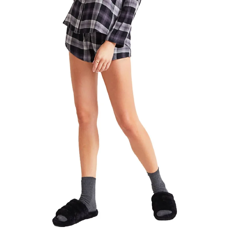 Flowy Sleep Shorts In Black Plaid