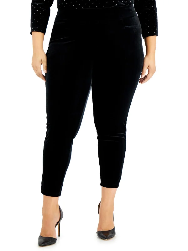 Plus Womens Velour Slim Leg Ankle Pants