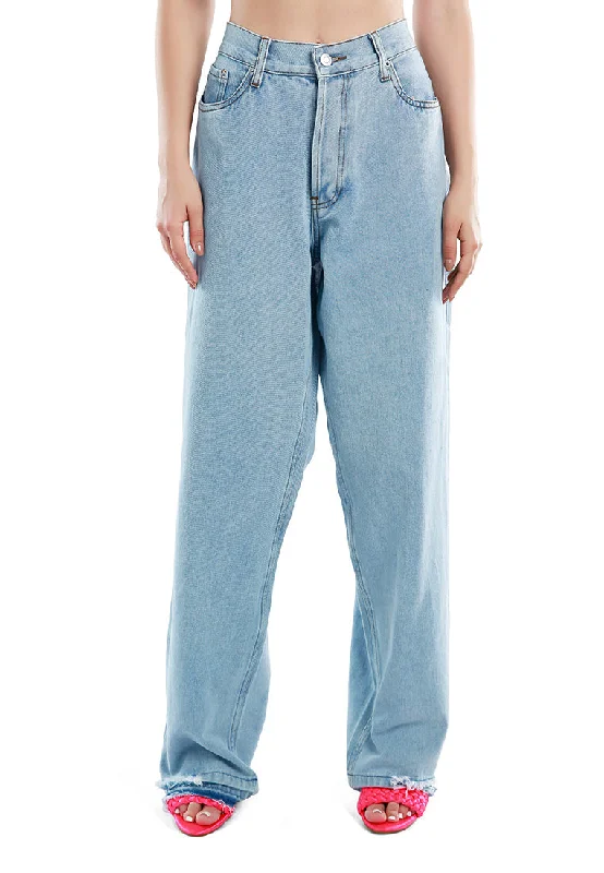 ripped wide leg denim trousers