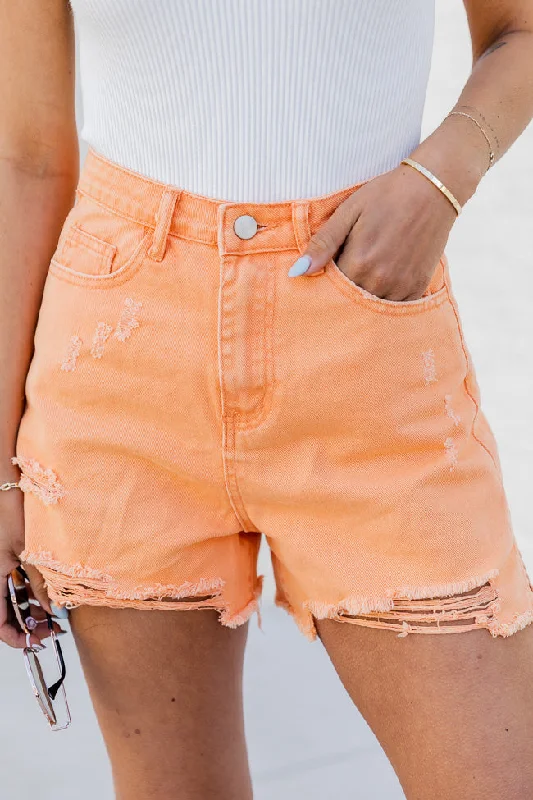 Stand Out Orange Distressed Denim Shorts FINAL SALE