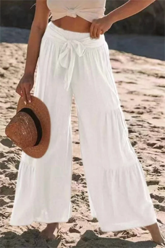 Tiered Wide Leg Pants In White