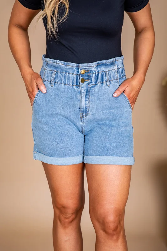 Watch Me Go Paperbag Cuffed Denim Shorts FINAL SALE