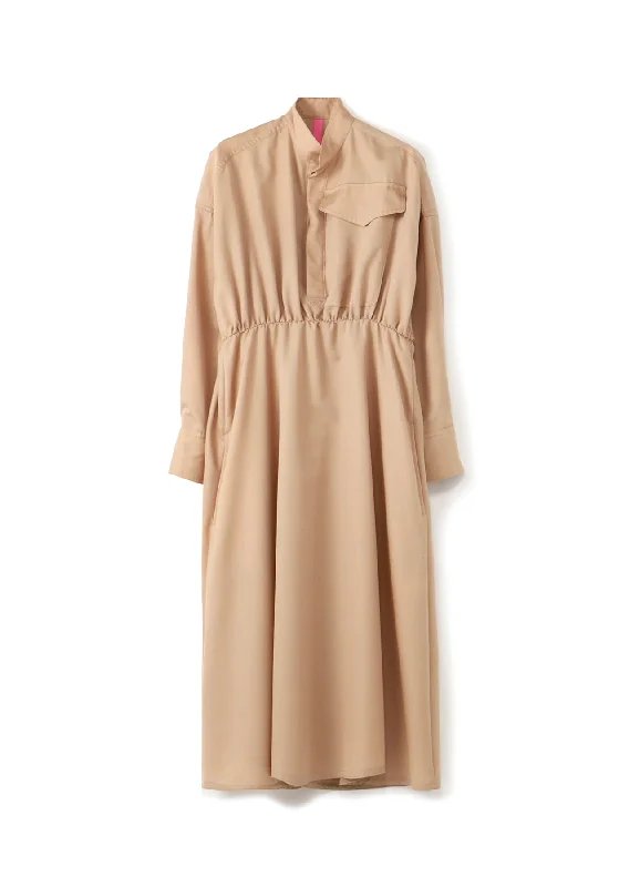 Y'sPINK WOOL MOHAIR GABARDINE GATHER DRESS