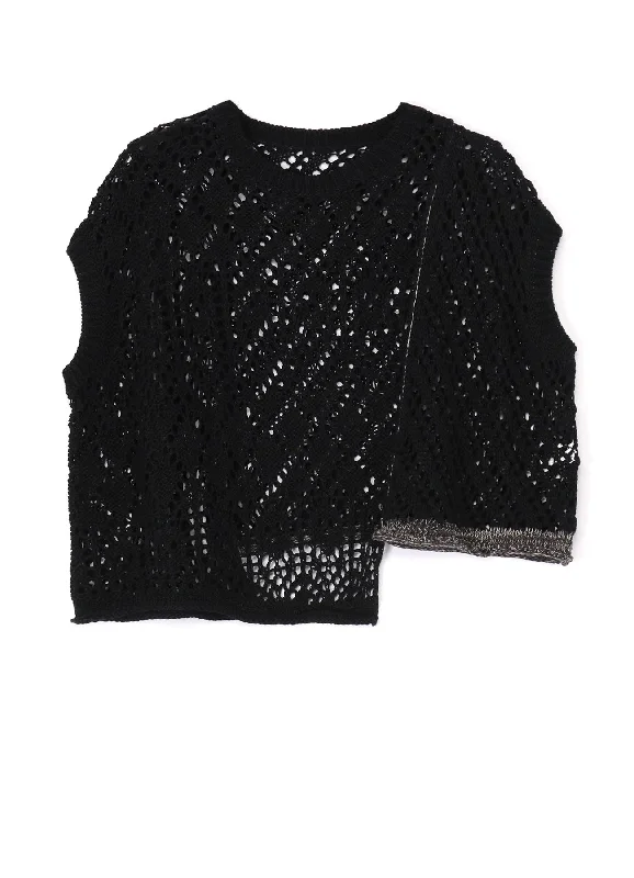 OPENWORK WEAVE PANEL UNEVEN PULLOVER KNIT