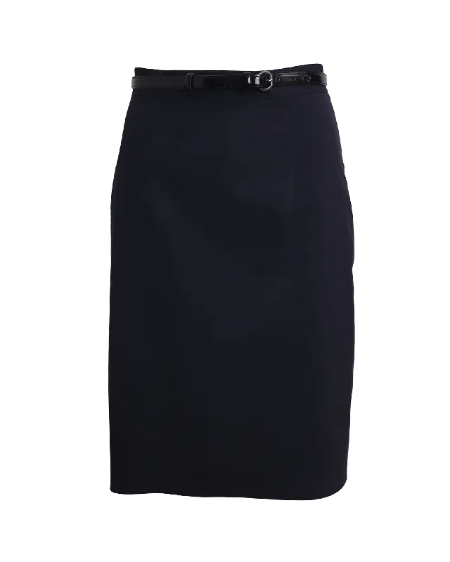 Moschino Cheap And Chic Skirt with Belt in Navy Blue Virgin Wool