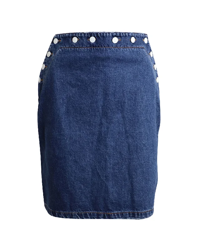 MSGM Button Detail Pencil Skirt in Blue Cotton Denim