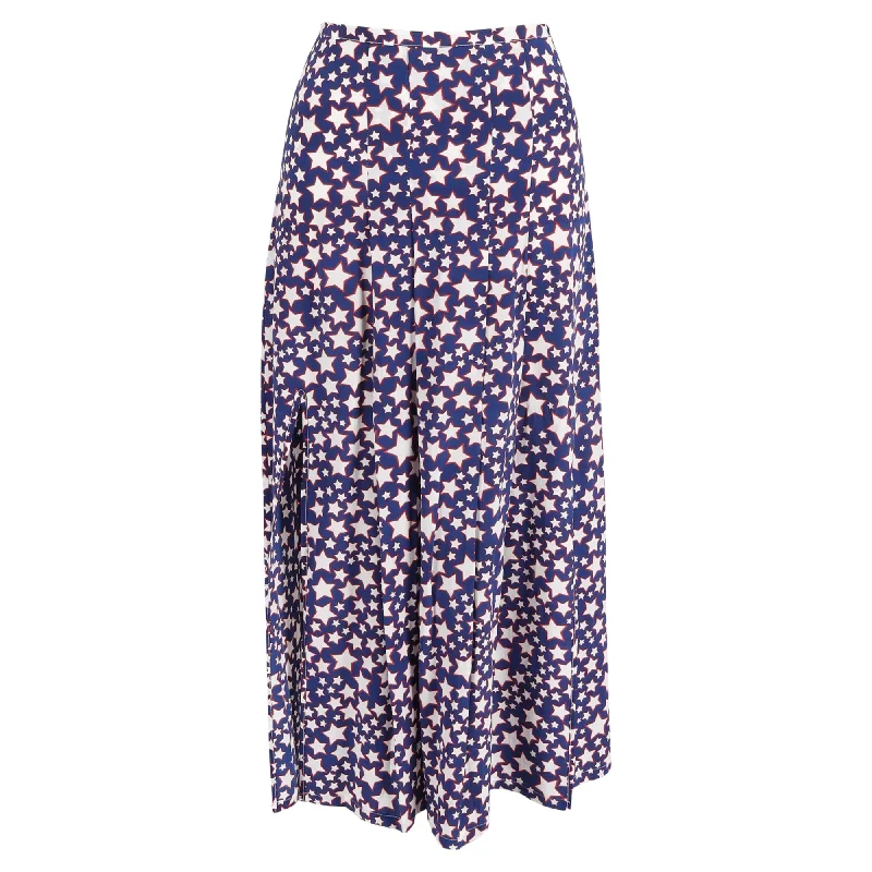 Rixo Star Print Midi Skirt in Blue Silk