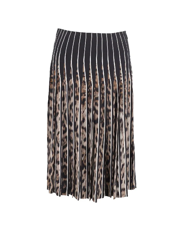 Roberto Cavalli Pleated Leopard Print Skirt in Animal Print Silk