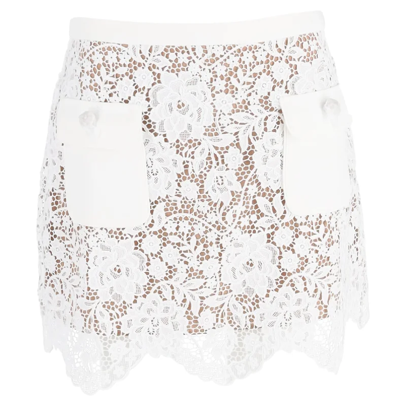 Self-Portrait Cord Laced Mini Skirt in White Polyester