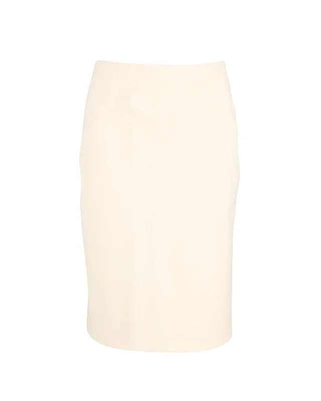 Theory Knee Length Pencil Skirt in Cream Wool