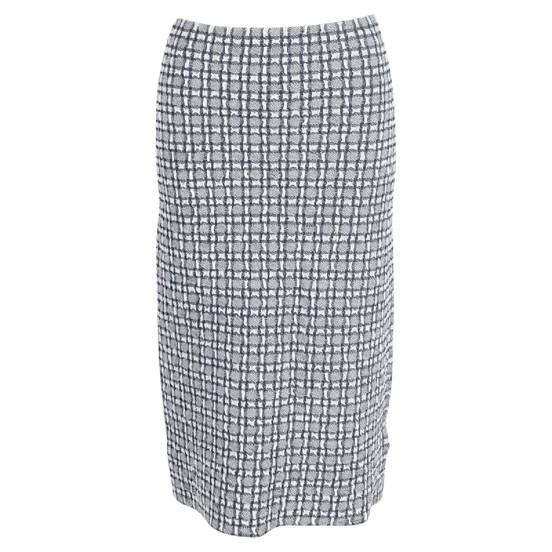 Victoria Beckham Checkered Stretch-Knit Midi Skirt in Blue Viscose