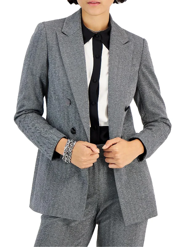 Womens Herrinbone Metallic Open-Front Blazer