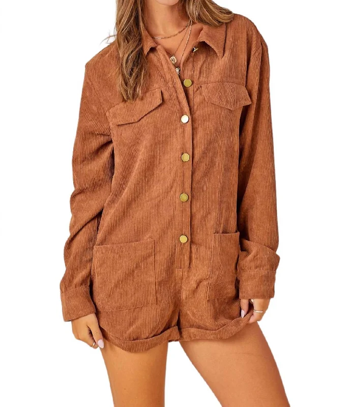 Corduroy Romper In Brownie