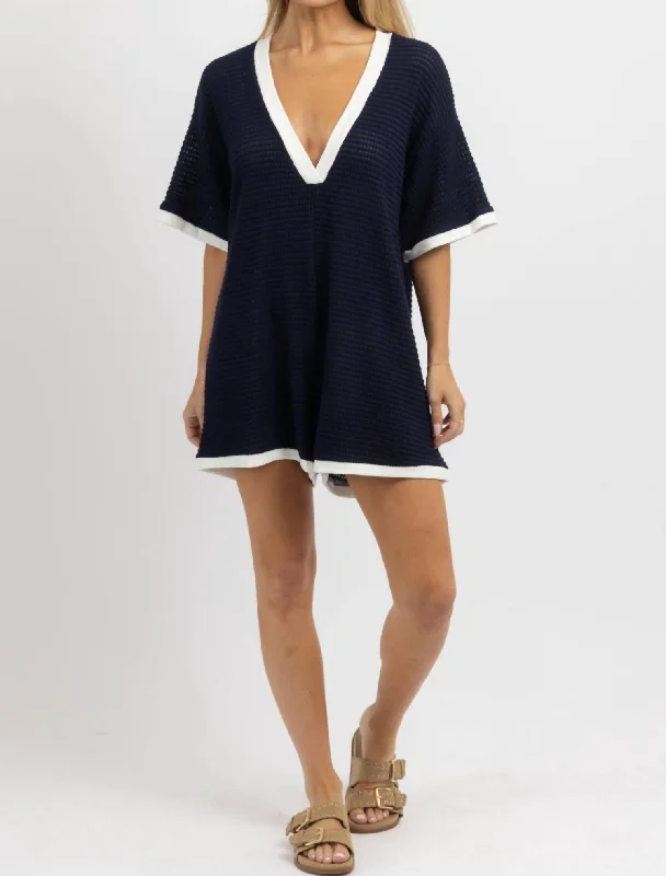 Monterey Bay Waffled Romper In Navy