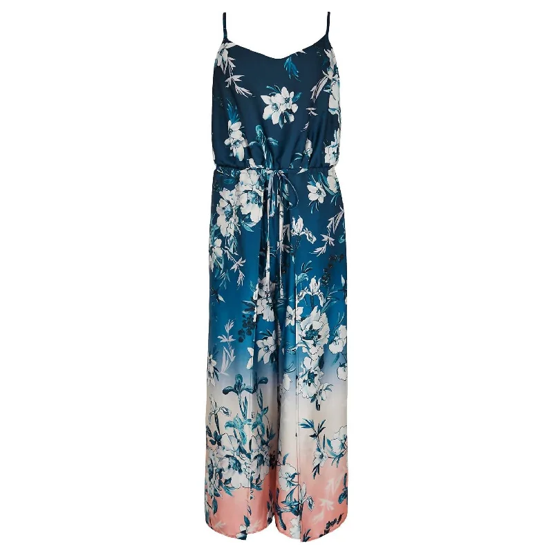 Ombre Floral Split Leg Jumpsuit In Navy