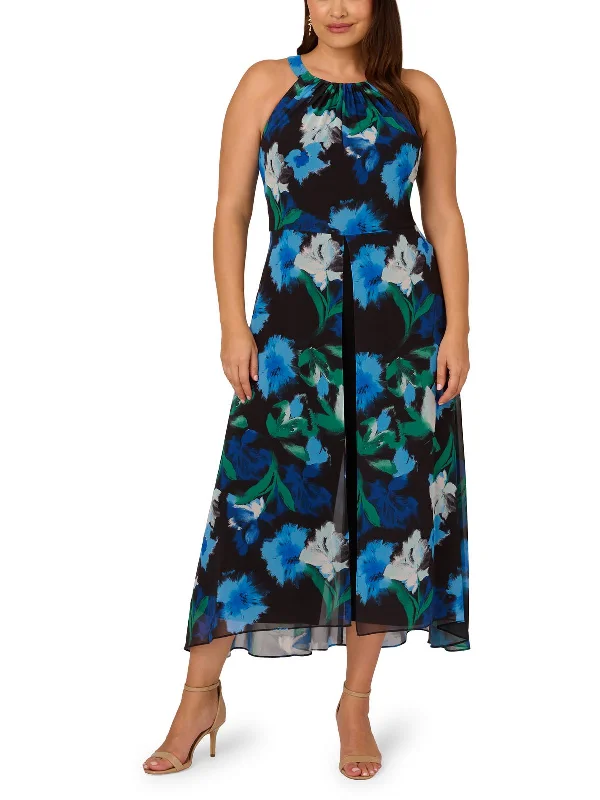 Plus Womens Floral Wide Leg Jumpsuit