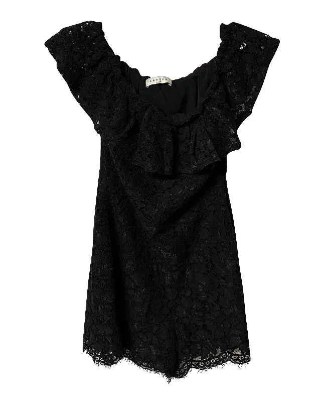 Sandro Off-shoulder Romper in Black Polyester