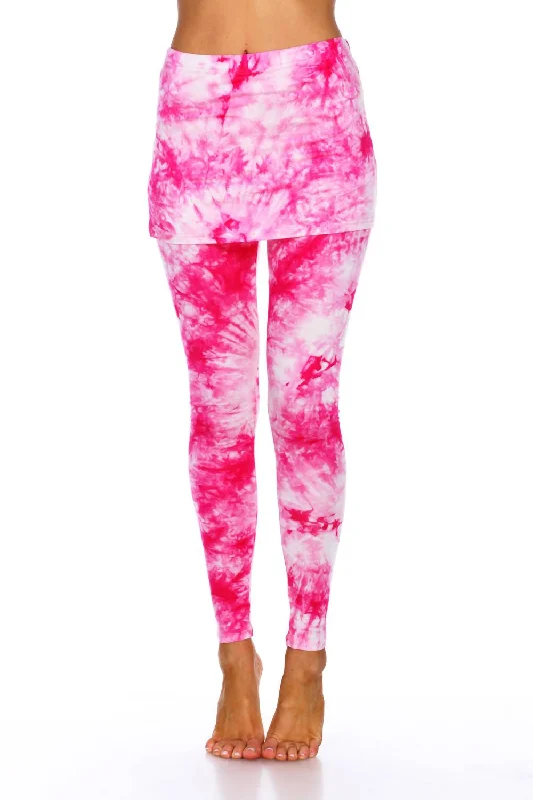 Tie Dye Skirted Leggings In Pink