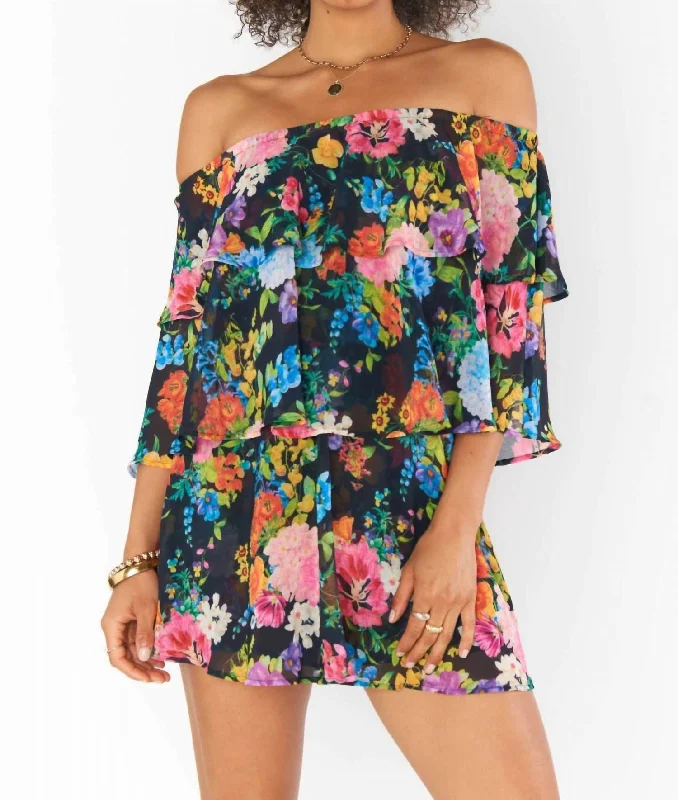 Triple Decker Romper In Midnight Botanical Floral