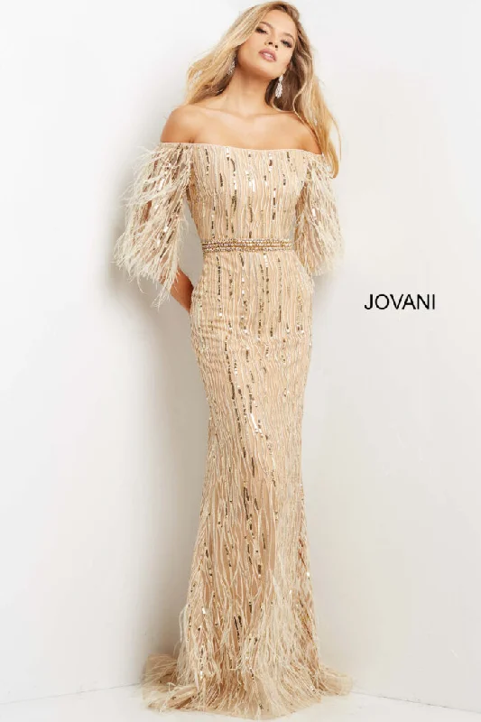 Jovani 07195 Long Ruffle Sequin Formal Prom Dress