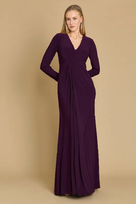 Long Formal Stretch Evening Long Sleeve Dress Plum