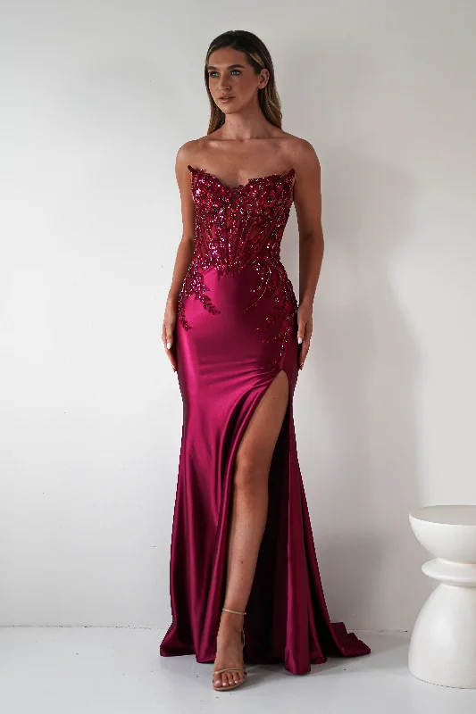 Dallas Luxe Embellished Gown | Dark Wine