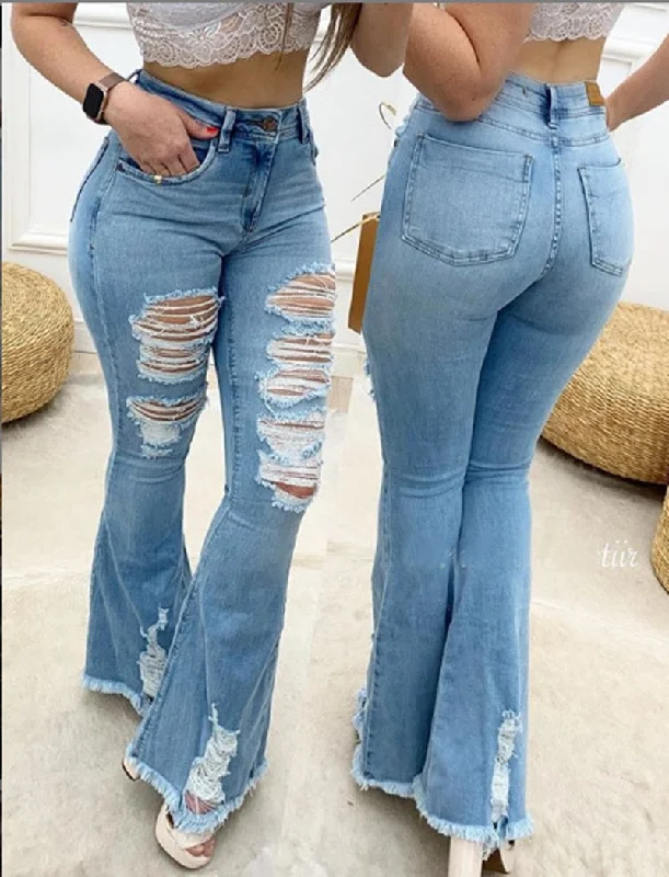 FZ Women Ripped Wide Leg Denim Pants