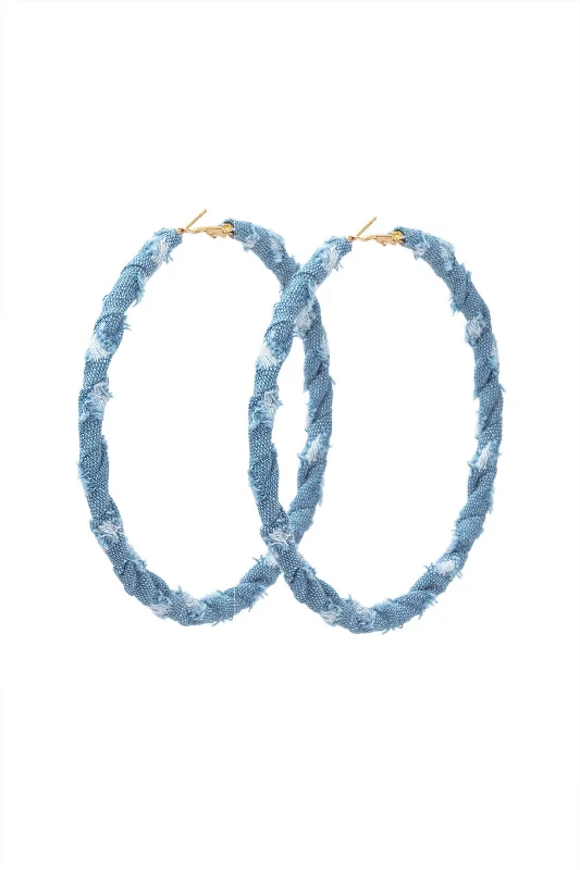 Distressed Denim Hoop Earrings